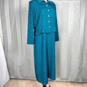 K Studio Women's 2-Piece Dress & Jacket Set Teal Paisley  Size 16